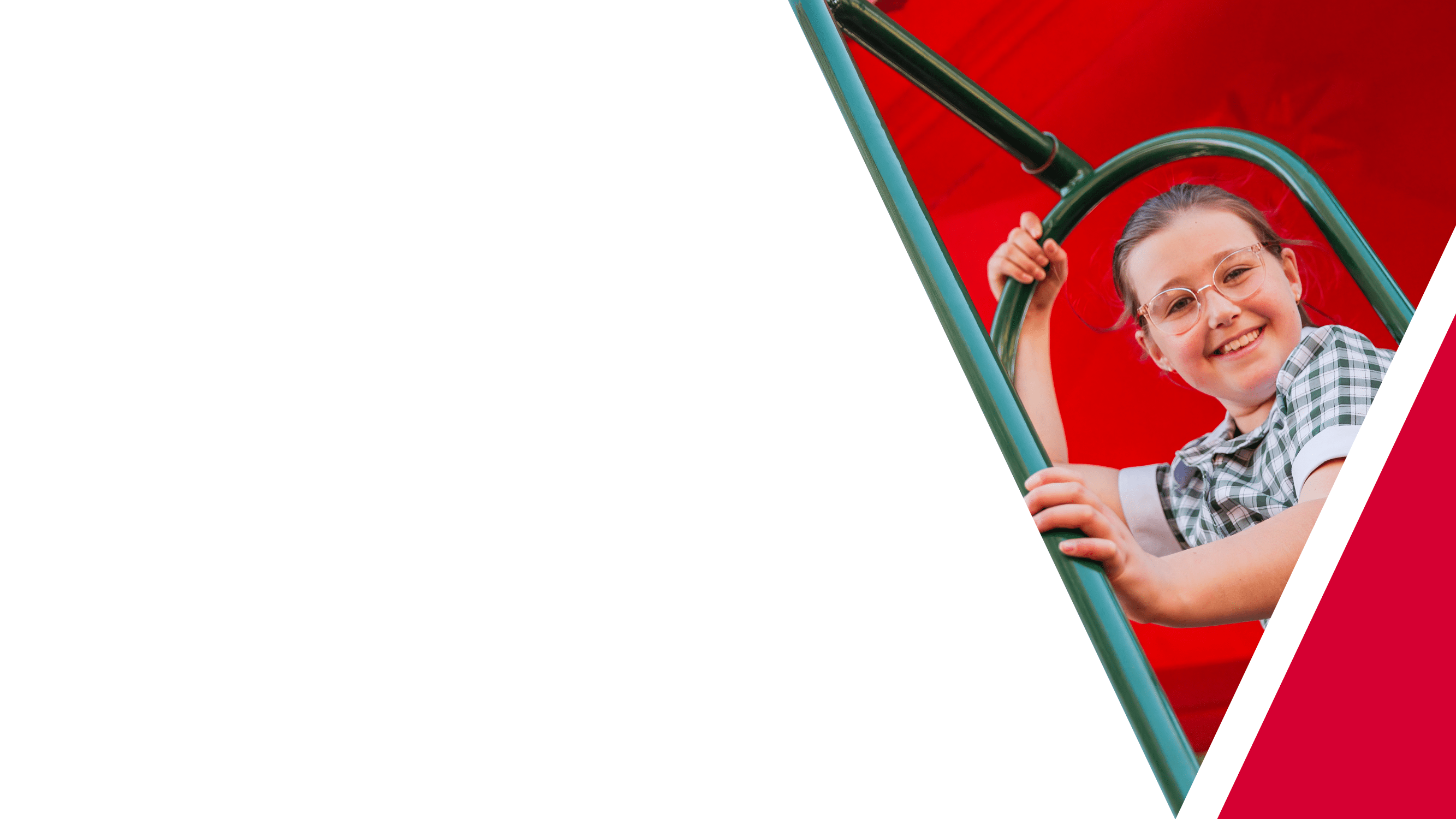 School-aged girl on red and white background