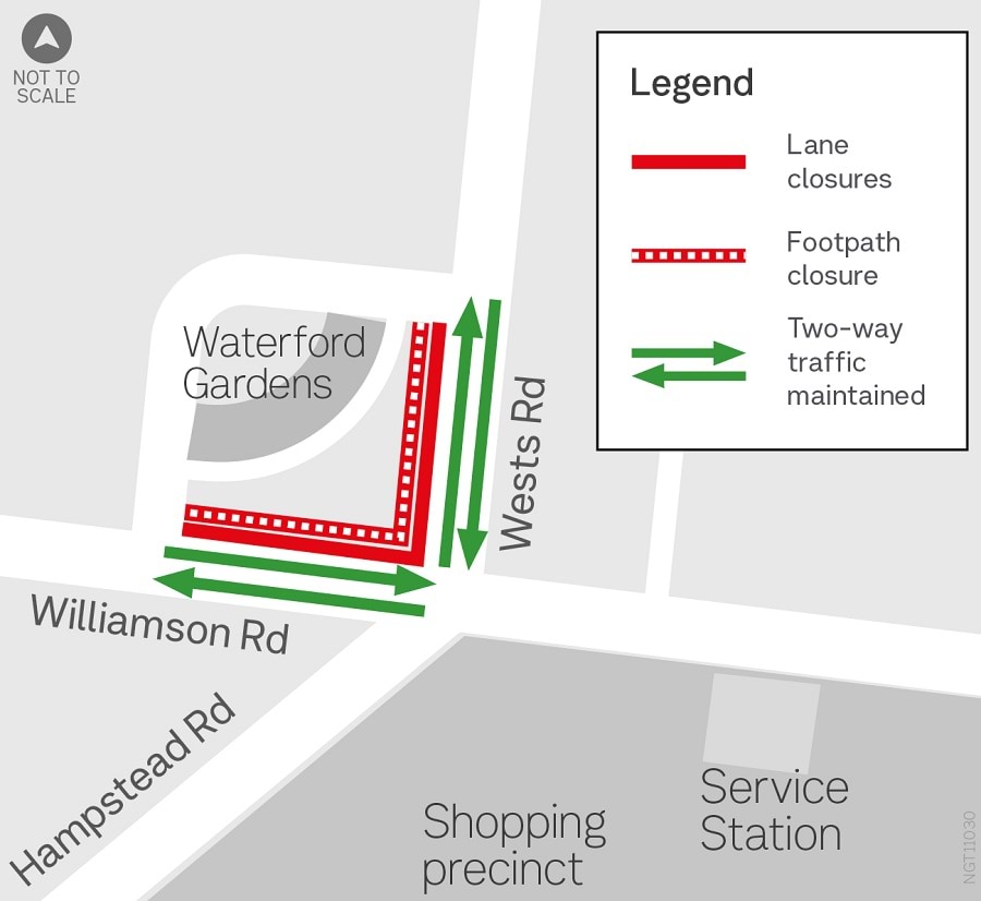 Image of map showing Williamson and Wests roads lane closures