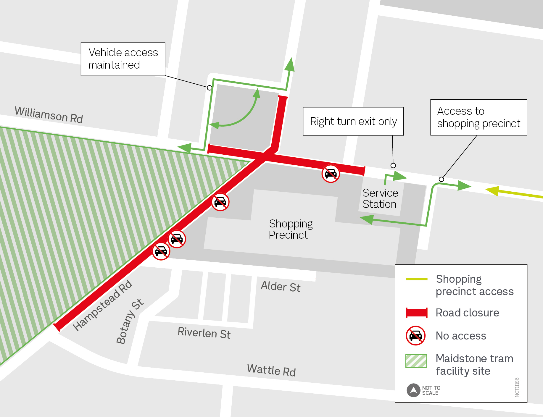 Image of detour map showing access from 10pm, Thursday 7 November to 5am, Saturday 16 November