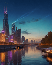 A darker, stylised version of the city of Melbourne in the future