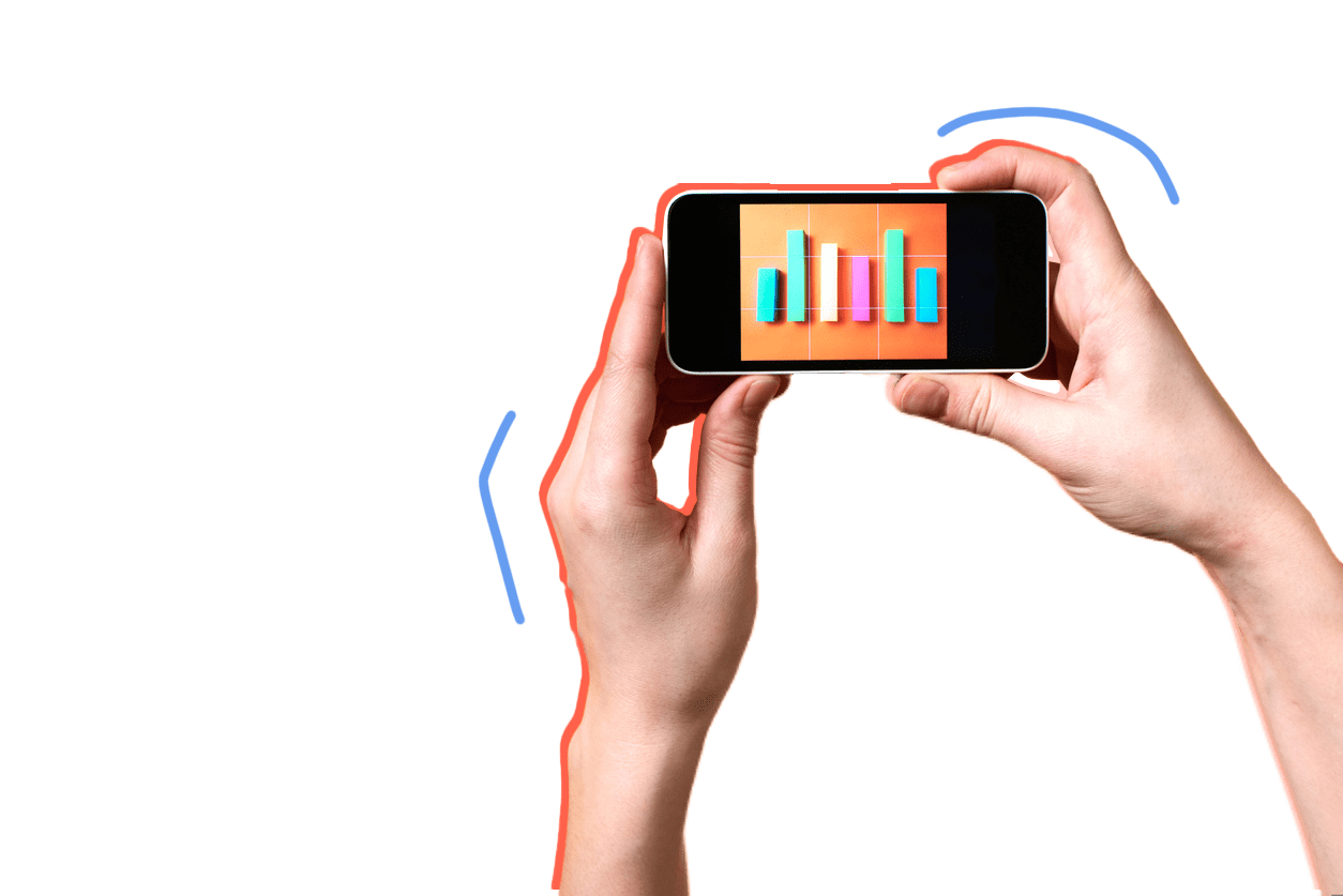 decorative - hands holding mobile phone with image of a chart on the screen