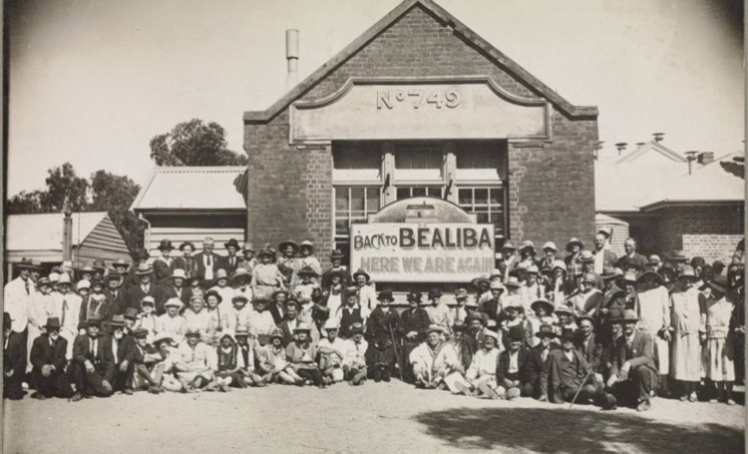 Black and white photograph of Bealiba Primary School building