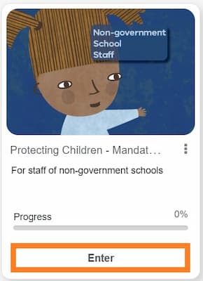 Protecting children non-government school course with enter button.