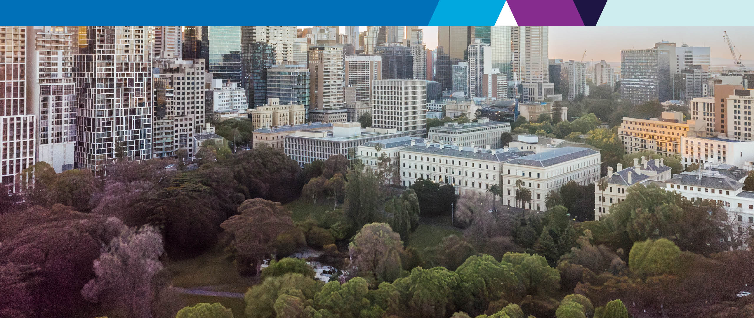 Aerial view of Treasury Place seen from the Treasury Gardens.