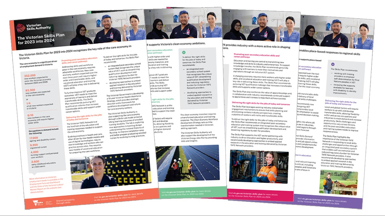 Victorian Skills Plan 2023 into 2024 fact sheets