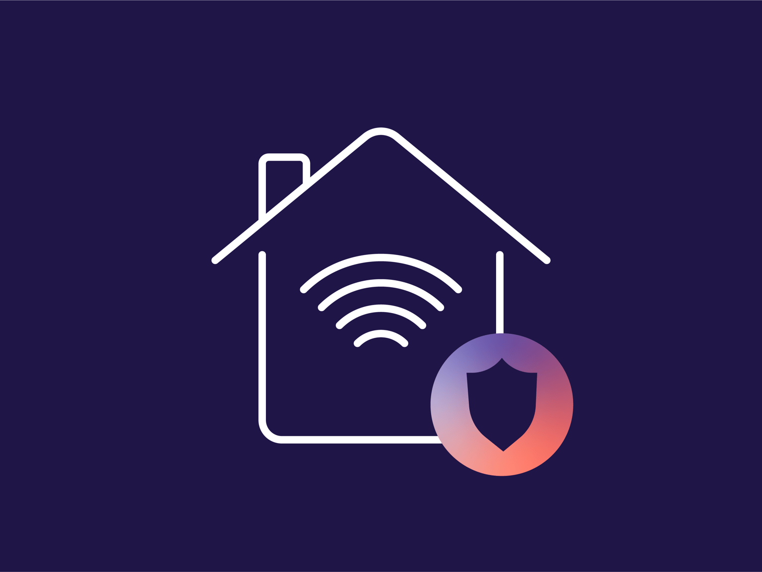 Icon of house with wifi symbol and security symbol