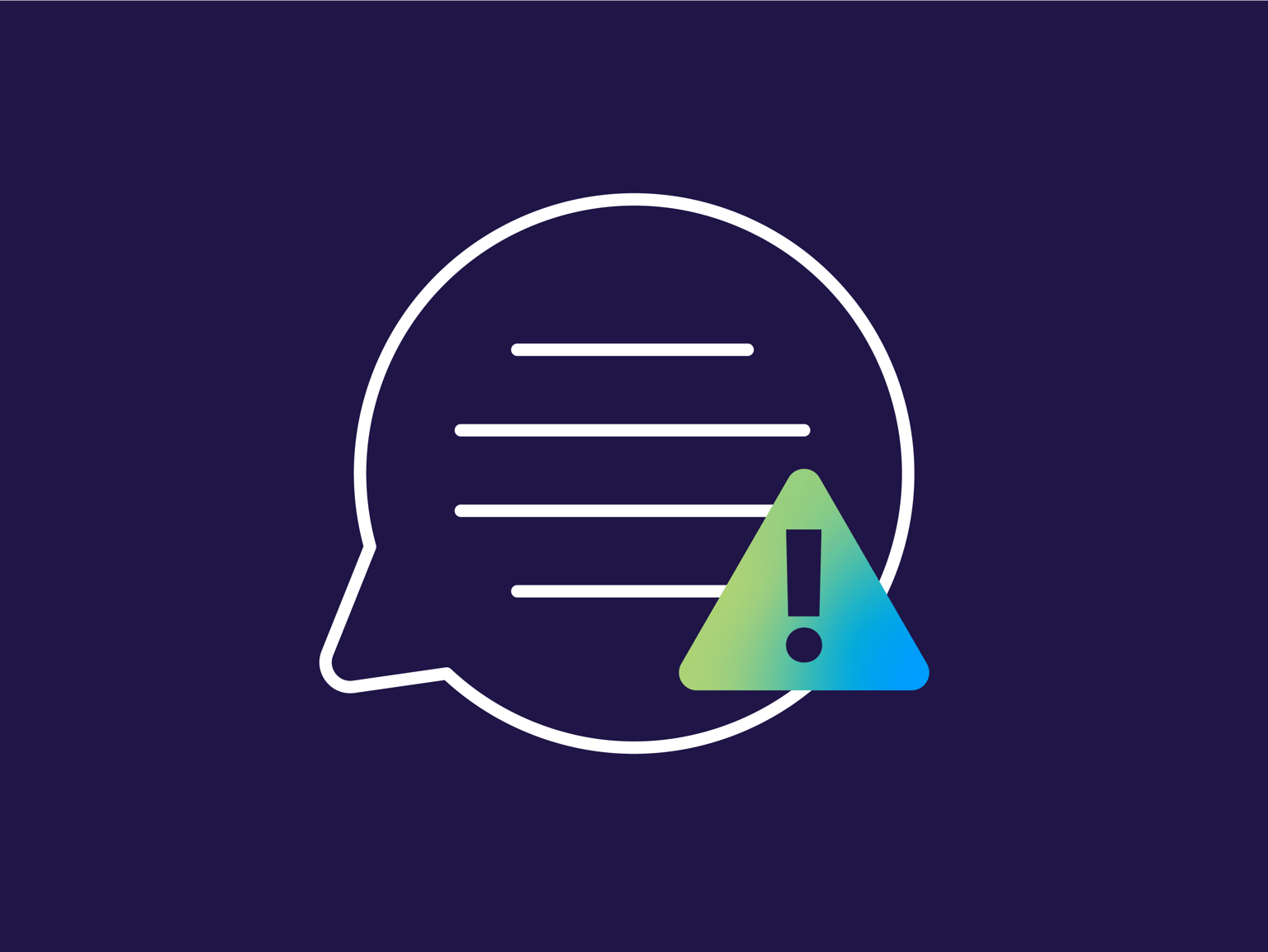 Icon showing a speech bubble and exclamation mark symbol to symbolise staying safe from scams.