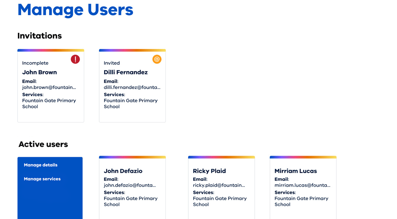The Manage Users screen in Child Link.