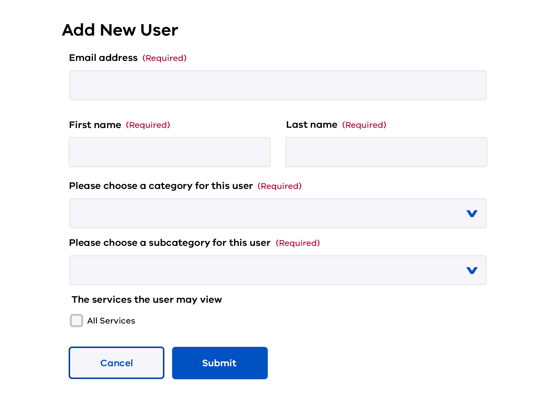 Add New User screen in Child Link