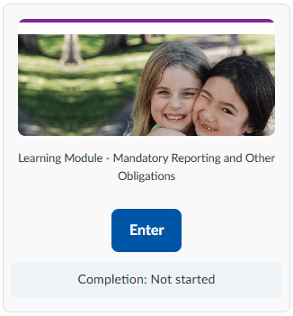 Image of Mandatory Reporting EC learning module tile with 'Enter' button.