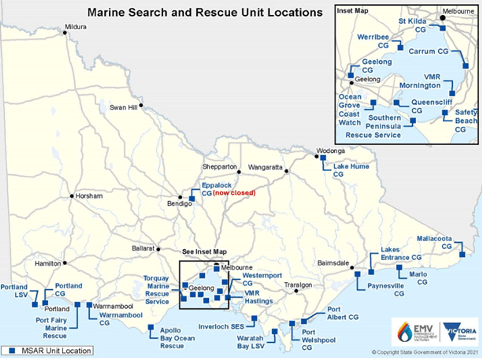 Marine Search and Rescue Unit Locations Map