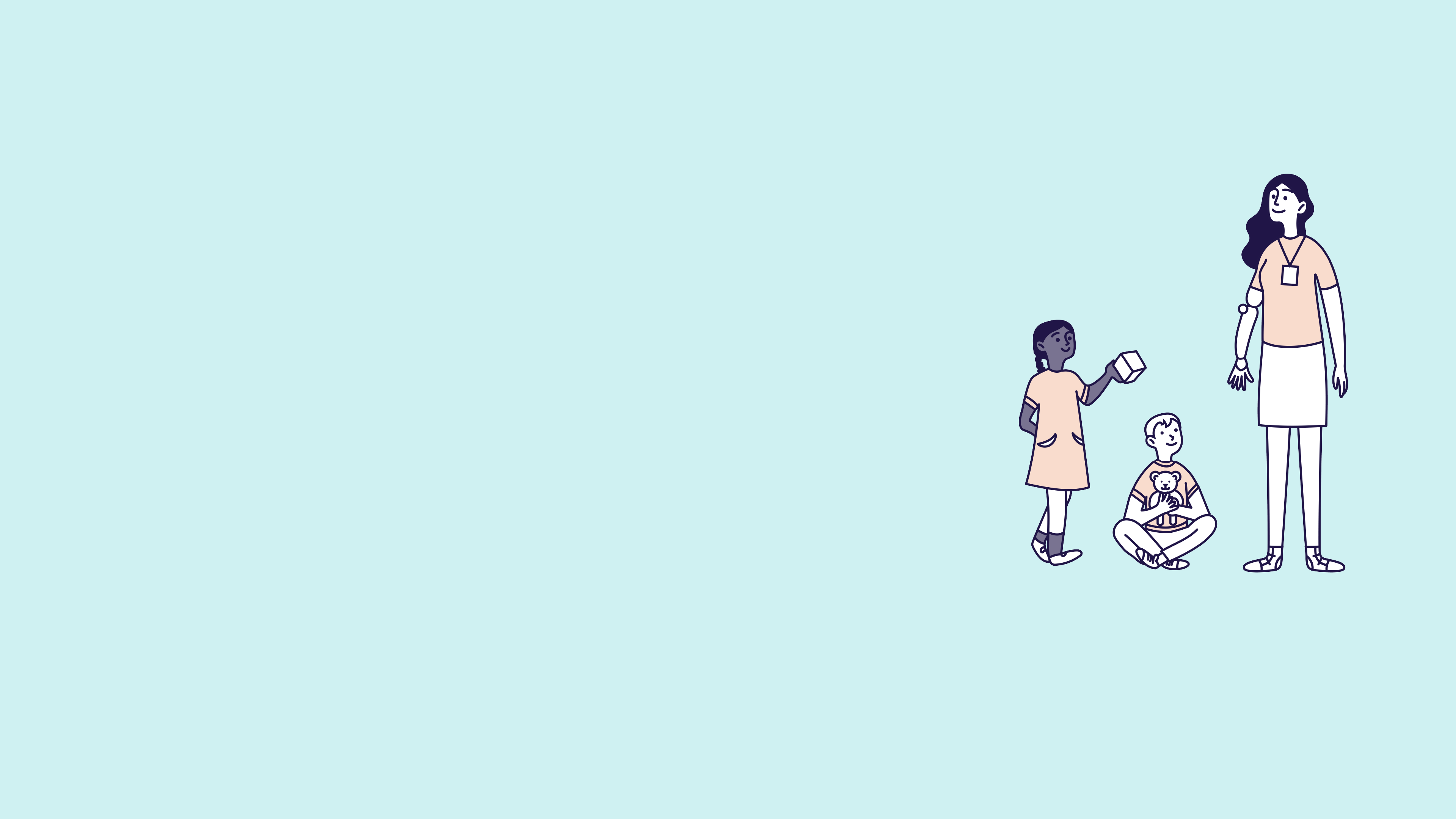 Illustration of a woman supervising two young children as they play with toys.