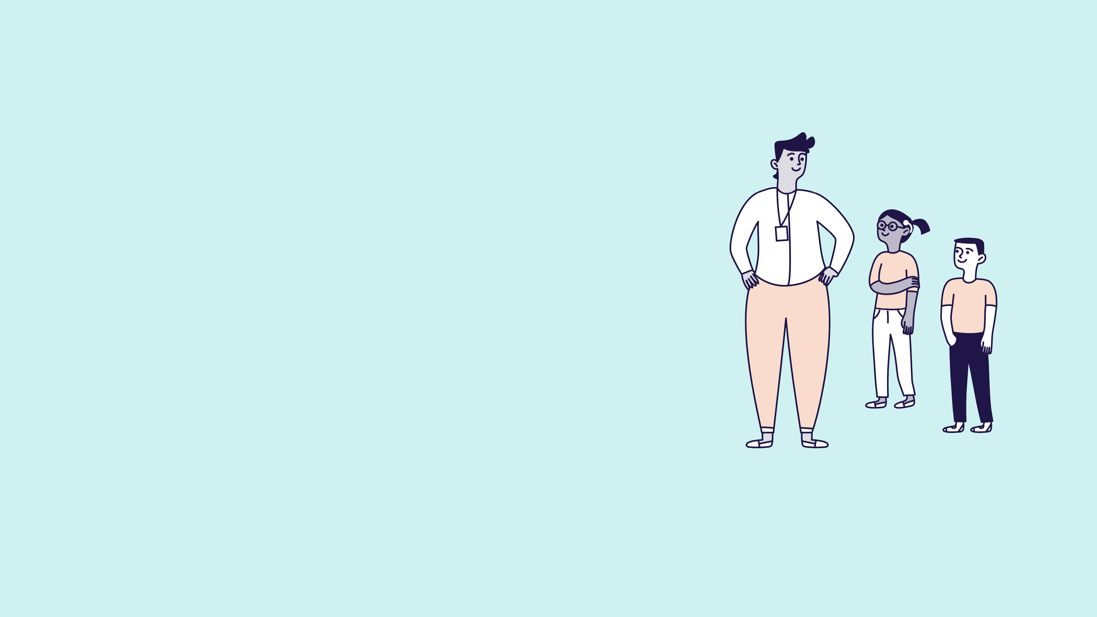 An illustration of a school staff member supervising two children.