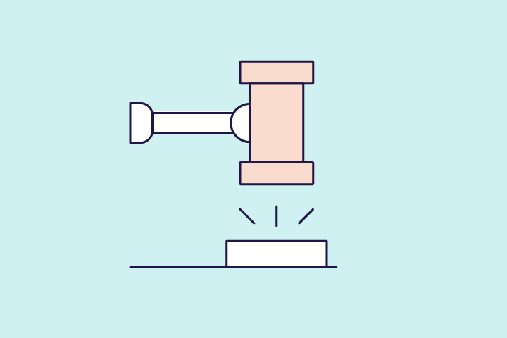 Icon of a judge's gavel striking.