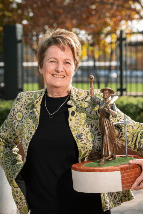 Lis Johnson with her small-scale maquette