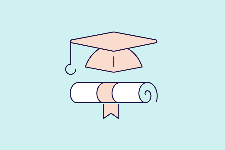 An icon of an academic cap and transcript.